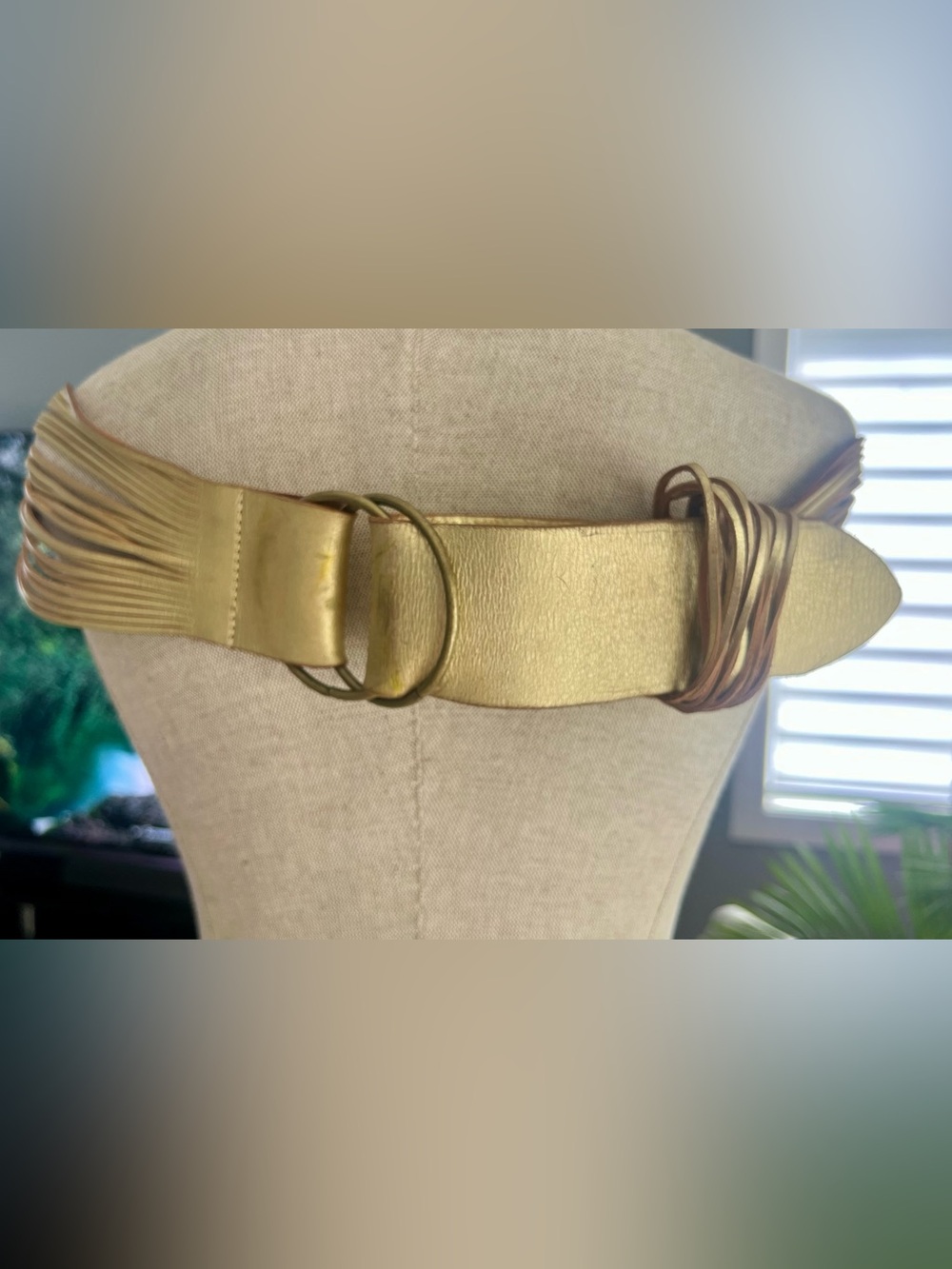 bebe Metallic Gold Double-Ring Leather Belt